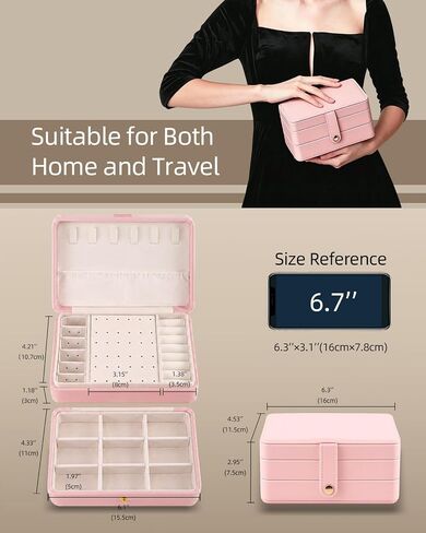Jewelry Box for Women Girls Pink Jewelry Organizer 2-Layer PU Leather Jewelry Storage Case for Earrings Rings Necklace Jewelry Holder Case Gift (Pink) in Saudi Arabia