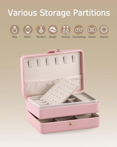 Jewelry Box for Women Girls Pink Jewelry Organizer 2-Layer PU Leather Jewelry Storage Case for Earrings Rings Necklace Jewelry Holder Case Gift (Pink) in Saudi Arabia