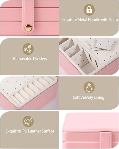 Jewelry Box for Women Girls Pink Jewelry Organizer 2-Layer PU Leather Jewelry Storage Case for Earrings Rings Necklace Jewelry Holder Case Gift (Pink) in Saudi Arabia
