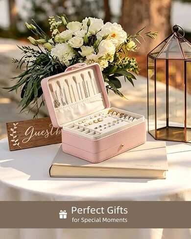 Jewelry Box for Women Girls Pink Jewelry Organizer 2-Layer PU Leather Jewelry Storage Case for Earrings Rings Necklace Jewelry Holder Case Gift (Pink) in Saudi Arabia