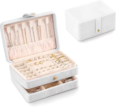 Jewelry Box for Women Girls Pink Jewelry Organizer 2-Layer PU Leather Jewelry Storage Case for Earrings Rings Necklace Jewelry Holder Case Gift (Pink) in Saudi Arabia