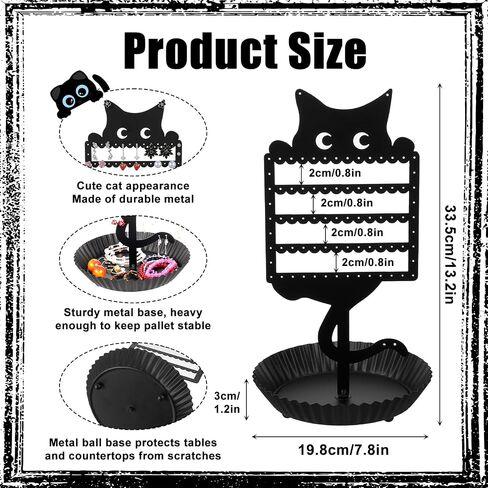 Cat Earring Holder Organizer Stand, Black Metal Jewelry Display Rack with Multiple Holes Hooks for Studs, Hoops, Necklaces, Bracelets, Rings, Cute Cat-Shaped Vanity Earring Tree for Girls in Saudi Arabia