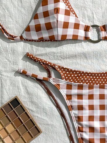 SHENHE Women's Gingham Polka Dots Bikini Set Y2k High Cut Thong Triangle Halter Swimsuits in Kuwait