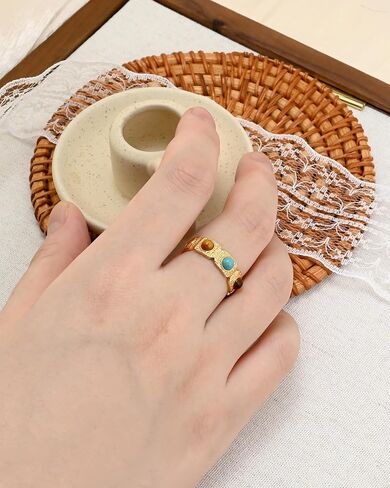 Boho Turquoise and Tiger Eye Stone Open Chunky Rings for Women with 14K Gold Plated Rings Vintage Cowgirl Jewelry in Saudi Arabia