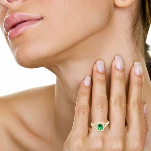 Elegant 10k Gold Emerald-Cut May Birthstone Cubic Zirconia Art Deco Ring in Kuwait