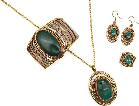 Mixed Metal and Malachite Stone Ring for Women in Saudi Arabia