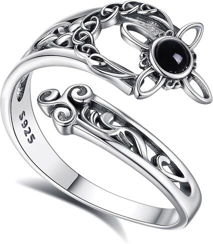 CELESTIA Nudo de Bruja Plata 925 Original Moonstone Witches Knot Ring Sterling Silver Nudo de Brujas Amuletos Protection Knot Ring for Women Pagan Wiccan Jewelry, Adjustable Witch Ring Celtic Gift in Saudi Arabia