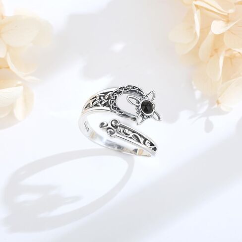 CELESTIA Nudo de Bruja Plata 925 Original Moonstone Witches Knot Ring Sterling Silver Nudo de Brujas Amuletos Protection Knot Ring for Women Pagan Wiccan Jewelry, Adjustable Witch Ring Celtic Gift in Saudi Arabia