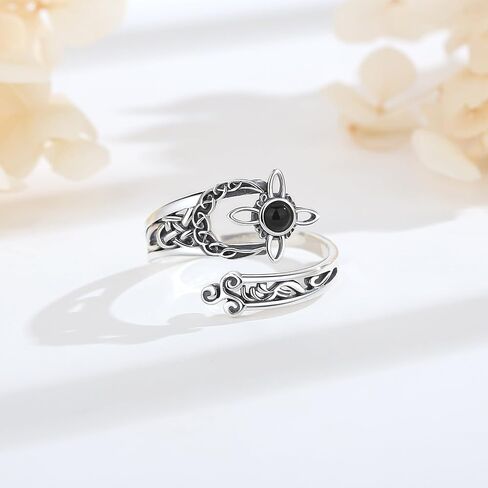 CELESTIA Nudo de Bruja Plata 925 Original Moonstone Witches Knot Ring Sterling Silver Nudo de Brujas Amuletos Protection Knot Ring for Women Pagan Wiccan Jewelry, Adjustable Witch Ring Celtic Gift in Saudi Arabia