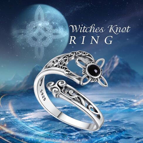 CELESTIA Nudo de Bruja Plata 925 Original Moonstone Witches Knot Ring Sterling Silver Nudo de Brujas Amuletos Protection Knot Ring for Women Pagan Wiccan Jewelry, Adjustable Witch Ring Celtic Gift in Saudi Arabia