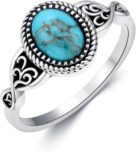 Real Turquoise Rings for Women 925 Sterling Silver Genuine Gemstones Oval Turquoise Navajo Ring Boho Jewelry Gift for Women Birthday in Kuwait