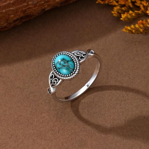Real Turquoise Rings for Women 925 Sterling Silver Genuine Gemstones Oval Turquoise Navajo Ring Boho Jewelry Gift for Women Birthday in Kuwait