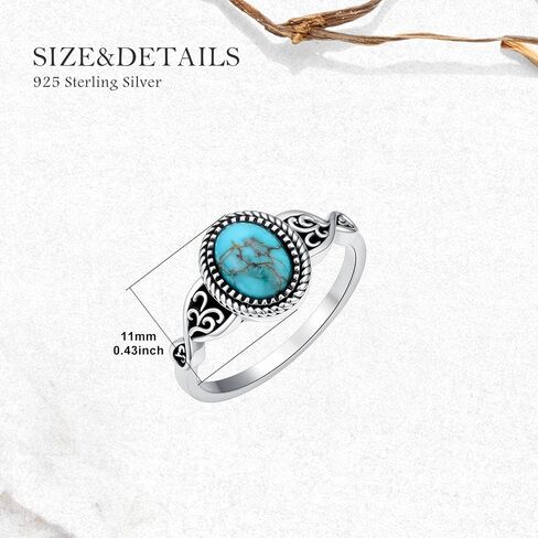 Real Turquoise Rings for Women 925 Sterling Silver Genuine Gemstones Oval Turquoise Navajo Ring Boho Jewelry Gift for Women Birthday in Kuwait