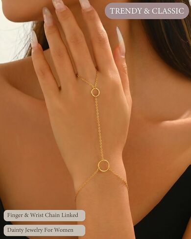 LOVECOM 14K Gold Plated 925 Sterling Silver Hand Chain Bracelet for Women Dainty Adjustable Finger Ring Bracelet Hypoallergenic Hand Harness Minimalist Circle Slave Bracelet Jewelry Gifts in Saudi Arabia