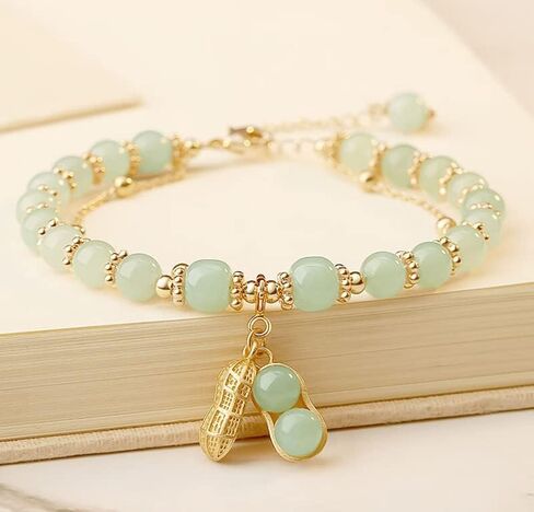 14K Gold Jade Bracelets with Bell,Stunning Moissanite Leaf Jade Bracelet for Women - Elegant Jewelry Gift for Mother, Wife in Saudi Arabia