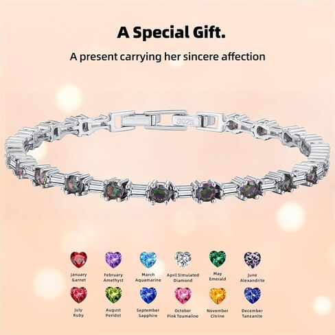Birthstone Tennis Bracelets Sterling Silver Bracelets Charm Jewelry Birthday Gifts for Women,Girlfriend,Wife,Mom - Graduation, Friendship,Birthday, Anniversary in Saudi Arabia