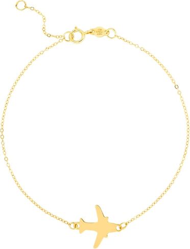 Floreo Italian 14k Yellow Gold 11.8mm Polished Airplane Charm Bracelet, Adjustable 6.25" - 7 Inch in Saudi Arabia
