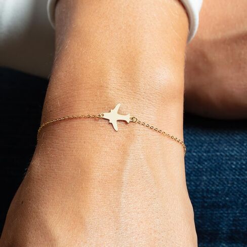 Floreo Italian 14k Yellow Gold 11.8mm Polished Airplane Charm Bracelet, Adjustable 6.25" - 7 Inch in Saudi Arabia