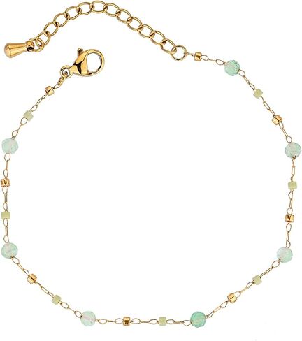 Natural Gemstone Aquamarine Bracelet for Women 18k Gold Plated Bead Link Bracelet Aventurine Jewelry Birthday Gift for Wife Mother, Length - 8 Inches in Saudi Arabia