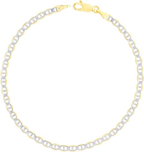 Nuragold 10k الذهب الأصفر الحقيقي الصلبة مارينر 3mm مرساة سلسلة تمهيد الماس قطع سوار (7 "-9") اثنين من لهجة المجوهرات الإيطالية للرجال والنساء in Kuwait
