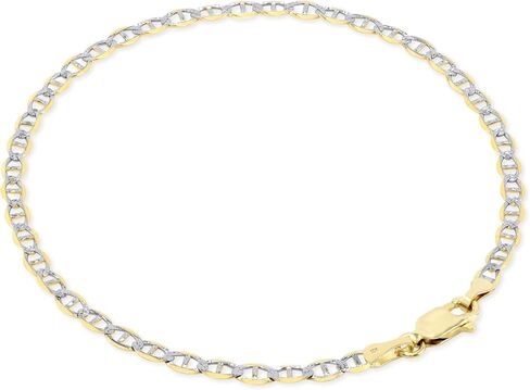 Nuragold 10k الذهب الأصفر الحقيقي الصلبة مارينر 3mm مرساة سلسلة تمهيد الماس قطع سوار (7 "-9") اثنين من لهجة المجوهرات الإيطالية للرجال والنساء in Kuwait