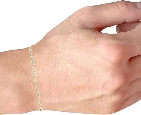 Nuragold 10k الذهب الأصفر الحقيقي الصلبة مارينر 3mm مرساة سلسلة تمهيد الماس قطع سوار (7 "-9") اثنين من لهجة المجوهرات الإيطالية للرجال والنساء in Kuwait
