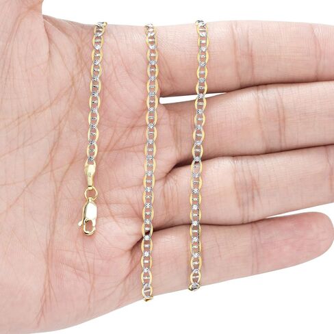 Nuragold 10k الذهب الأصفر الحقيقي الصلبة مارينر 3mm مرساة سلسلة تمهيد الماس قطع سوار (7 "-9") اثنين من لهجة المجوهرات الإيطالية للرجال والنساء in Kuwait