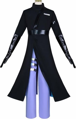 Men's Cosplay Costume Black Coat Purple Pants Gloves Uniform Full Set Halloween Party Outfit in Saudi Arabia