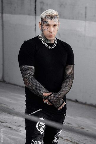 VampireFreaks Men's Layered Black Fishnet Sleeve Shirt in Saudi Arabia