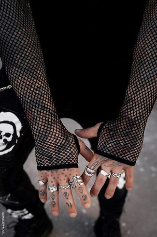 VampireFreaks Men's Layered Black Fishnet Sleeve Shirt in Saudi Arabia