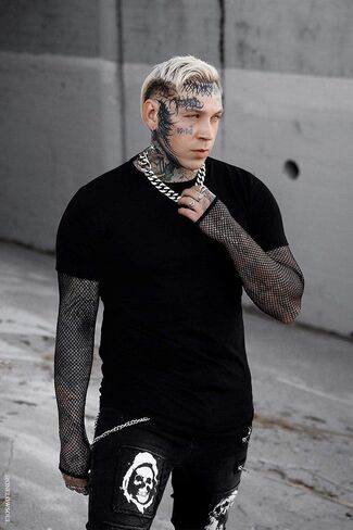 VampireFreaks Men's Layered Black Fishnet Sleeve Shirt in Saudi Arabia