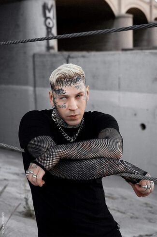 VampireFreaks Men's Layered Black Fishnet Sleeve Shirt in Saudi Arabia