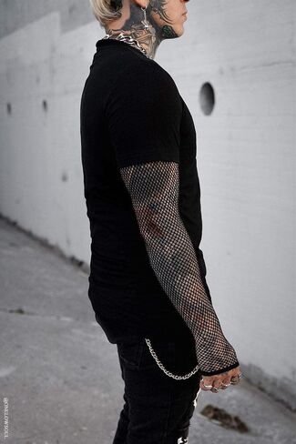 VampireFreaks Men's Layered Black Fishnet Sleeve Shirt in Saudi Arabia