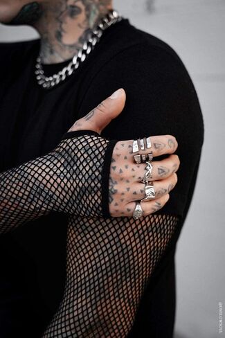 VampireFreaks Men's Layered Black Fishnet Sleeve Shirt in Saudi Arabia