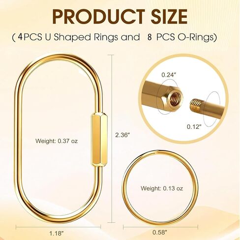 4Pcs Brass Key Ring Bulk,Gold Screw Lock Carabiner Clip,Key Chain Rings for Men Women,Small Carabiner Gold for Bag Charm,Pet Leash,Keys Holder in Saudi Arabia