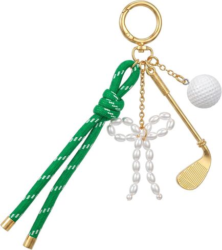cobee Green Nylon Rope Golf Keychain for Women, Alloy Golf Club Ball Charm with Pearl Bow, Sporty Purse Charm and Bag Accessories in Kuwait