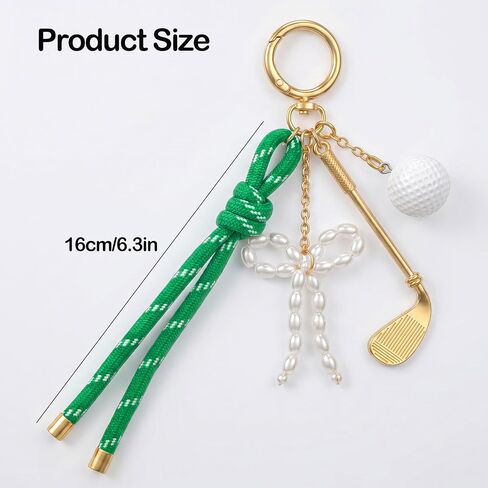 cobee Green Nylon Rope Golf Keychain for Women, Alloy Golf Club Ball Charm with Pearl Bow, Sporty Purse Charm and Bag Accessories in Kuwait