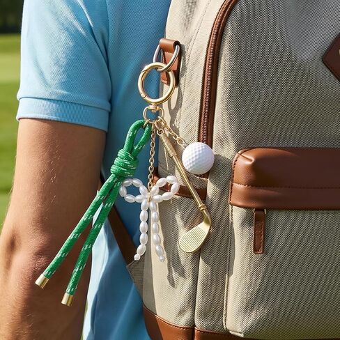cobee Green Nylon Rope Golf Keychain for Women, Alloy Golf Club Ball Charm with Pearl Bow, Sporty Purse Charm and Bag Accessories in Kuwait