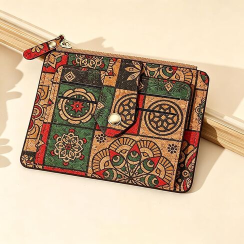 Natural Cork Wallet for Women,Boho Patchwork Minimalist Coin Purse,Zipper Coin Pouch,Credit Card Holder Small Change Purse in Kuwait