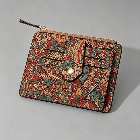 Natural Cork Wallet for Women,Boho Patchwork Minimalist Coin Purse,Zipper Coin Pouch,Credit Card Holder Small Change Purse in Kuwait