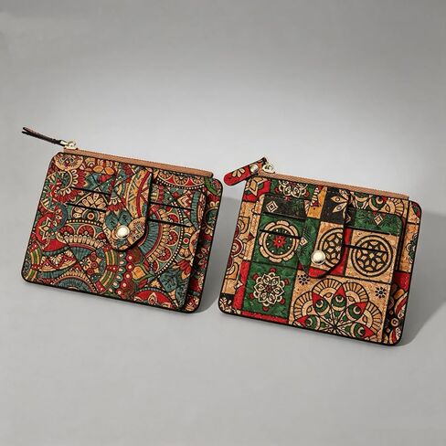 Natural Cork Wallet for Women,Boho Patchwork Minimalist Coin Purse,Zipper Coin Pouch,Credit Card Holder Small Change Purse in Kuwait
