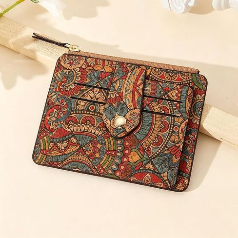 Natural Cork Wallet for Women,Boho Patchwork Minimalist Coin Purse,Zipper Coin Pouch,Credit Card Holder Small Change Purse in Kuwait
