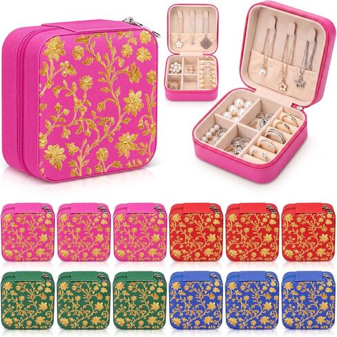 Novabright 12 Pcs Indian Travel Jewelry Case Bulk Return Gifts for Pooja Small Travel Jewelry Box Bridesmaid Indian Festival Favor Return Gifts for Diwali Pooja Wedding Housewarming Favor in Saudi Arabia