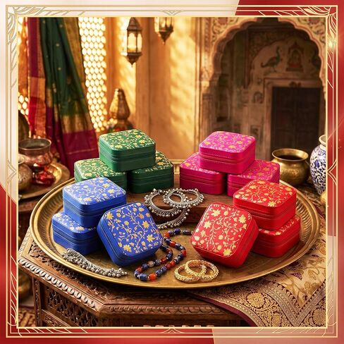 Novabright 12 Pcs Indian Travel Jewelry Case Bulk Return Gifts for Pooja Small Travel Jewelry Box Bridesmaid Indian Festival Favor Return Gifts for Diwali Pooja Wedding Housewarming Favor in Saudi Arabia