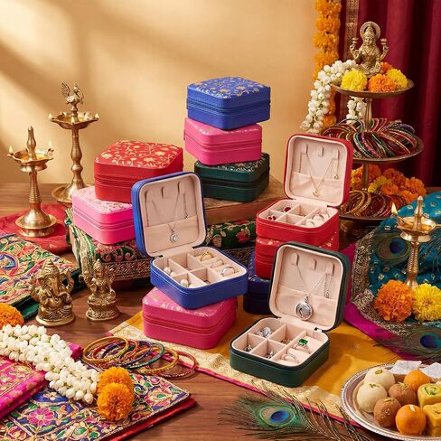 Novabright 12 Pcs Indian Travel Jewelry Case Bulk Return Gifts for Pooja Small Travel Jewelry Box Bridesmaid Indian Festival Favor Return Gifts for Diwali Pooja Wedding Housewarming Favor in Saudi Arabia