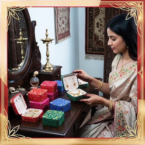 Novabright 12 Pcs Indian Travel Jewelry Case Bulk Return Gifts for Pooja Small Travel Jewelry Box Bridesmaid Indian Festival Favor Return Gifts for Diwali Pooja Wedding Housewarming Favor in Saudi Arabia