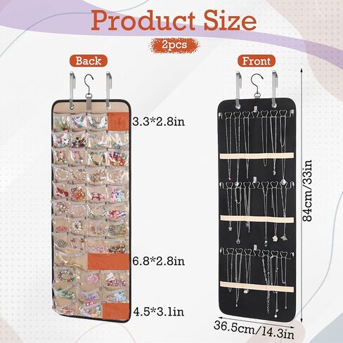 2 Pack Hanging Jewelry Organizer, Double-Sided Storage with 39 Pockets & 30 Hooks, Black, L Size with Hooks in Saudi Arabia