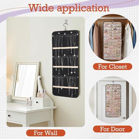 2 Pack Hanging Jewelry Organizer, Double-Sided Storage with 39 Pockets & 30 Hooks, Black, L Size with Hooks in Saudi Arabia