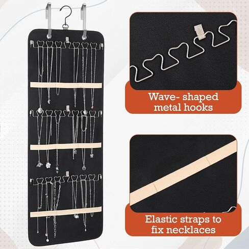 2 Pack Hanging Jewelry Organizer, Double-Sided Storage with 39 Pockets & 30 Hooks, Black, L Size with Hooks in Saudi Arabia