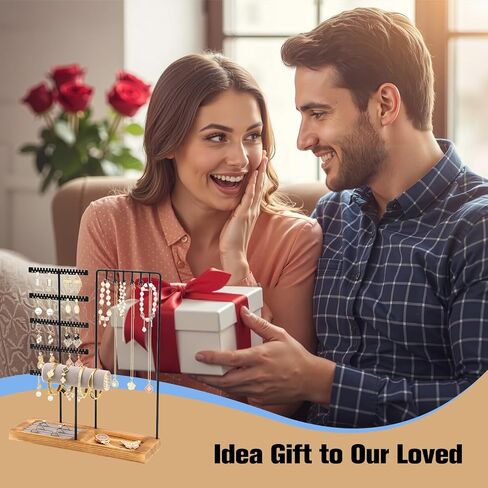 Jewelry Stand Organizer with Tray, Wooden Base Necklace Rack Tower, Jewelry Display for Rings, Earrings, Bracelets – for Bedroom, Bathroom or Boutique-Black in Saudi Arabia